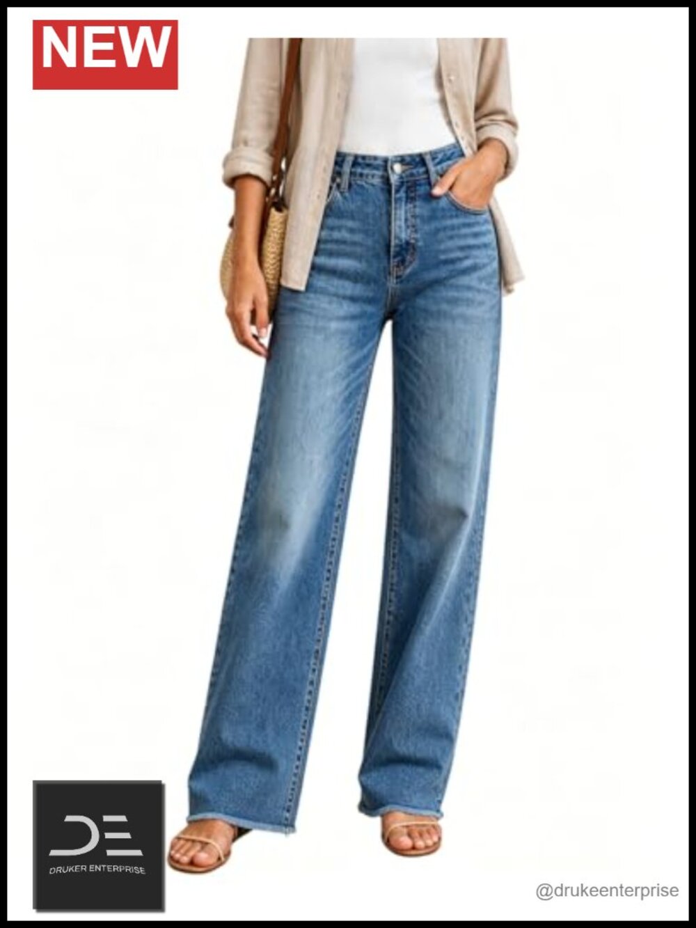 High Waisted Straight Leg Jeans Tummy Control Stretchy Raw Hem Denim Pants